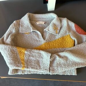Honor the Gift cropped Gray sweater, yellow swirl